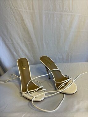 EGO White Lace-Up Stiletto Heels